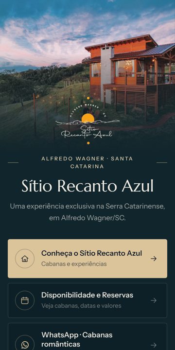 Página de links do Sítio Recanto Azul no celular